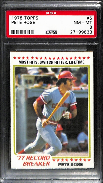 Pete Rose PSA 8 Lot of (4) - Includes 1973 Topps (#130) and 1975 Topps (#320)