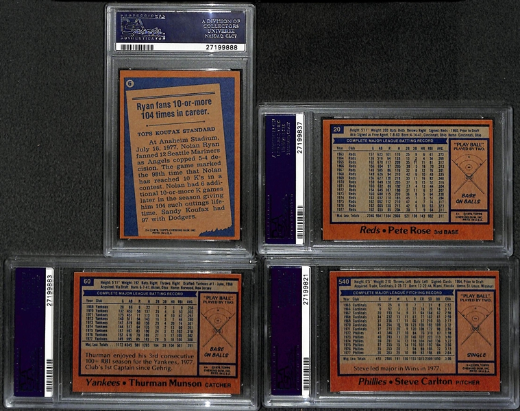 1978 Topps PSA 9 Star Lot - Rose (#20); Munson (#60); Ryan (#6); and Carlton (#540)
