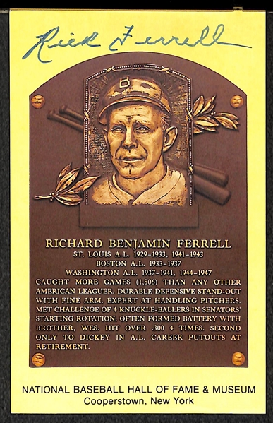 Earl Averill and Rick Ferrell Signed Baseball Hall of Fame Plaque Post Cards (w/ JSA COAs) - Lot of (2)