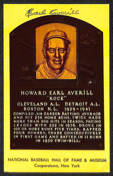 Earl Averill and Rick Ferrell Signed Baseball Hall of Fame Plaque Post Cards (w/ JSA COAs) - Lot of (2)