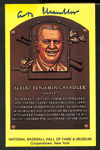 Happy Chandler and Joe Sewell Signed Baseball Hall of Fame Plaque Post Cards (w/ JSA COAs) - Lot of (2)