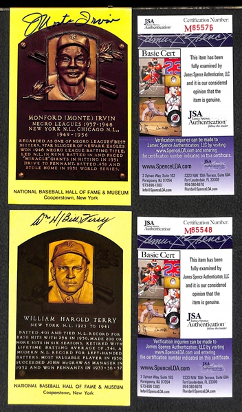 Bill Terry and Monte Irvin Signed Baseball Hall of Fame Plaque Post Cards (w/ JSA COAs) - Lot of (2)