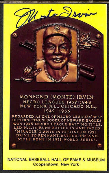 Bill Terry and Monte Irvin Signed Baseball Hall of Fame Plaque Post Cards (w/ JSA COAs) - Lot of (2)