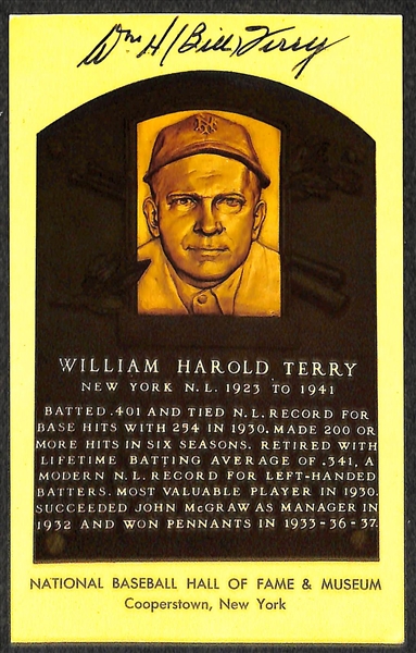 Bill Terry and Monte Irvin Signed Baseball Hall of Fame Plaque Post Cards (w/ JSA COAs) - Lot of (2)