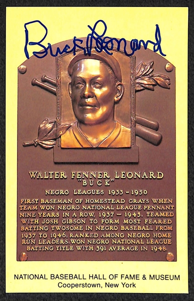 (2) Buck Leonard and (1) Lee MacPhail Signed Baseball Hall of Fame Plaque Post Cards (w/ JSA COAs) - Lot of (3)