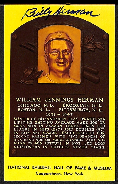Billy Herman and Billy Williams Signed Baseball Hall of Fame Plaque Post Cards (w/ JSA COAs) - Lot of (2)