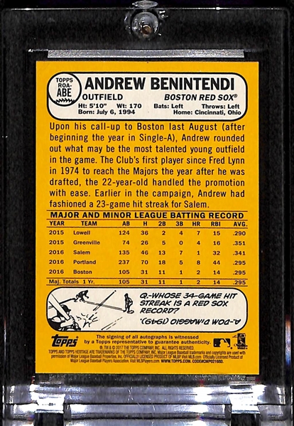 2017 Topps Heritage Andrew Benintendi Real One Blue Ink Certified Autograph Rookie Card (Red Sox)