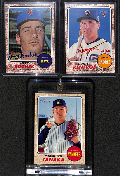 2017 Topps Heritage Autograph/SP Lot - Hunter Renfroe Red Auto #ed/ 68; Jerry Buchek Auto; & Tenaka Hi # Gray Back