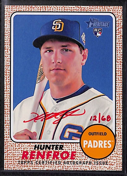 2017 Topps Heritage Autograph/SP Lot - Hunter Renfroe Red Auto #ed/ 68; Jerry Buchek Auto; & Tenaka Hi # Gray Back