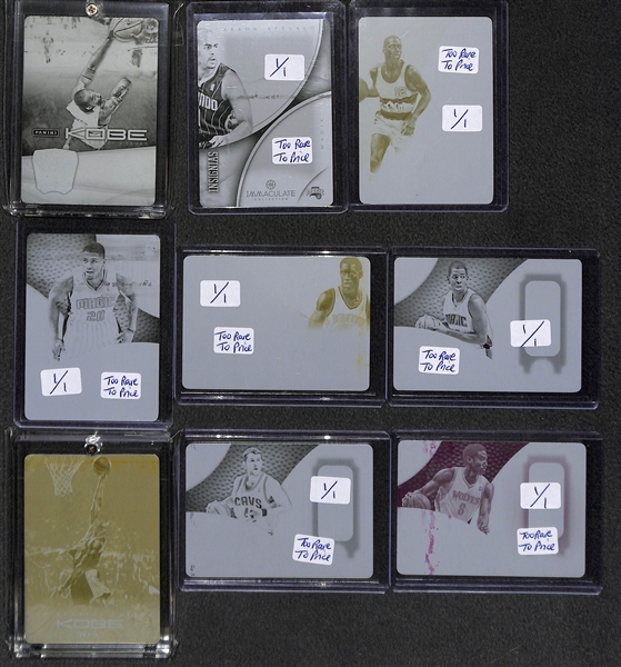 Lot of (9) Basketball Card Printing Plates inc. (2) Kobe Bryant Cards