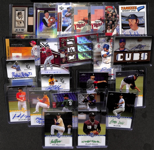 Lot of Over 50 Certified Baseball Autograph Cards w/ Boog Powell, Sparkey Lyle, (2) Joe Mauer, Bill Mazeroski, Gary Carter, Kevin Mitchell, and Zach Cozaet