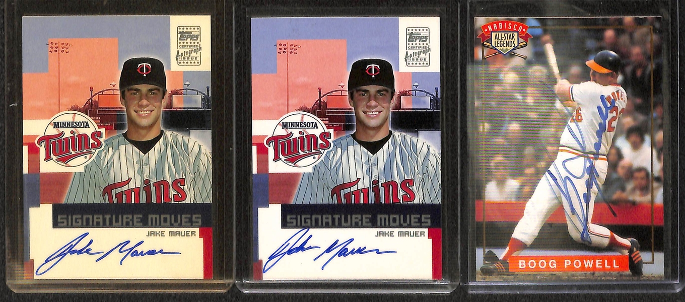 Lot of Over 50 Certified Baseball Autograph Cards w/ Boog Powell, Sparkey Lyle, (2) Joe Mauer, Bill Mazeroski, Gary Carter, Kevin Mitchell, and Zach Cozaet
