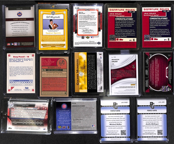 Lot of Over 50 Certified Baseball Autograph Cards w/ Boog Powell, Sparkey Lyle, (2) Joe Mauer, Bill Mazeroski, Gary Carter, Kevin Mitchell, and Zach Cozaet