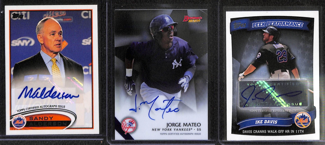 Lot of Over 50 Certified Baseball Autograph Cards w/ Chris Sale, Adrian Beltre, Sandy Alderson, Starling Marte, Jorge Mateo, and Ike Davis