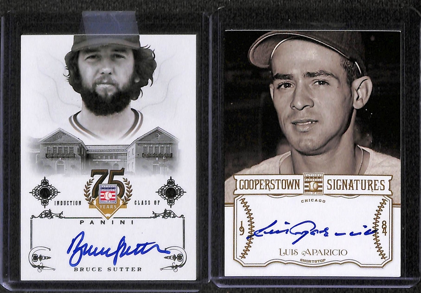 Lot of 30 Certified Baseball Autograph Cards w/ Luis Aparicio, Bruce Sutter, Kyle Schwarber, Trea Turner, Adam Haseley (Phillies) #ed/25, and Stephen Piscotty