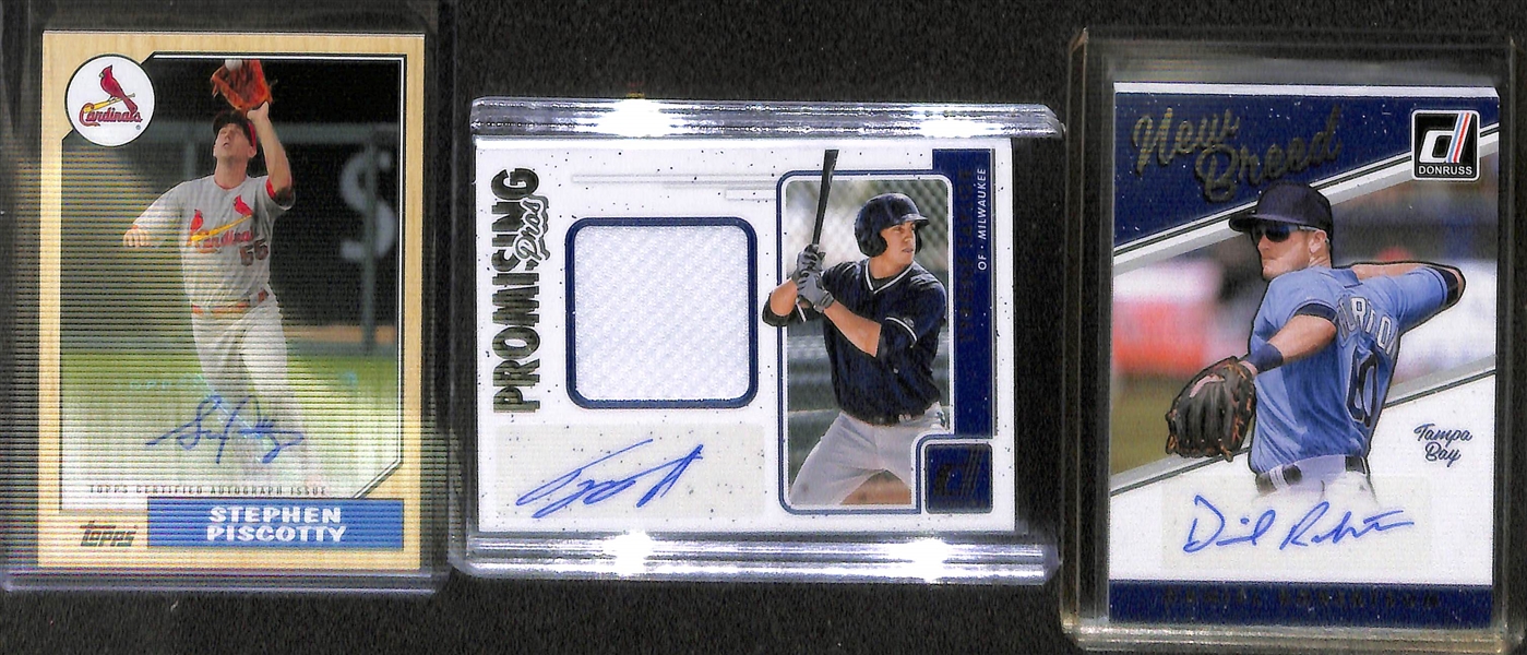 Lot of 30 Certified Baseball Autograph Cards w/ Luis Aparicio, Bruce Sutter, Kyle Schwarber, Trea Turner, Adam Haseley (Phillies) #ed/25, and Stephen Piscotty