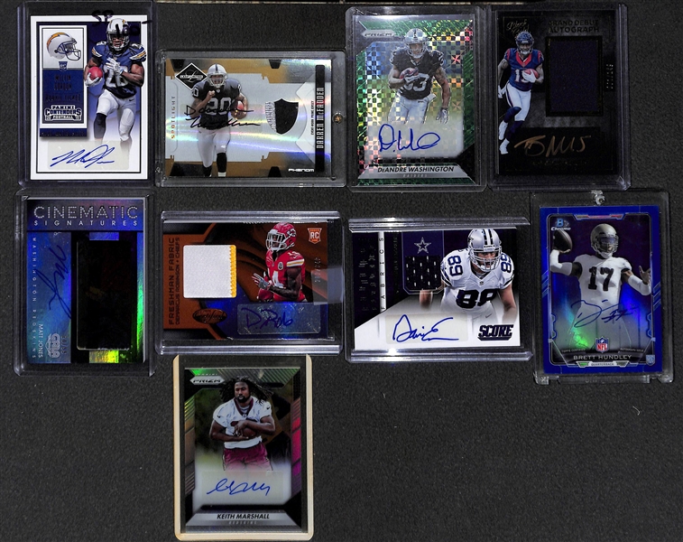 Lot of (59) Certified Football Autograph Cards (mostly rookies) w/ Melvin Gordan SP, Crowder, Braxton Miller, Michael Thomas, Makcolm Mitchell, Hunter Henrey, (2) Jordan Howard (Contenders and...
