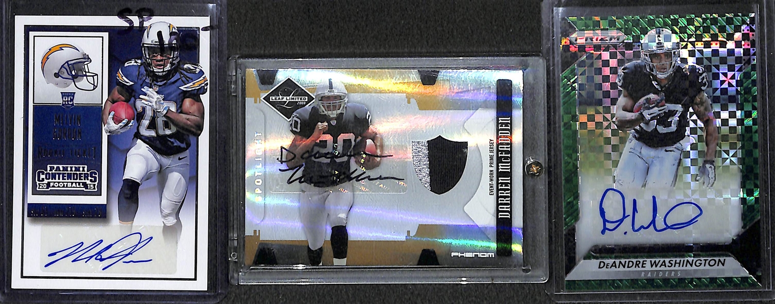 Lot of (59) Certified Football Autograph Cards (mostly rookies) w/ Melvin Gordan SP, Crowder, Braxton Miller, Michael Thomas, Makcolm Mitchell, Hunter Henrey, (2) Jordan Howard (Contenders and...