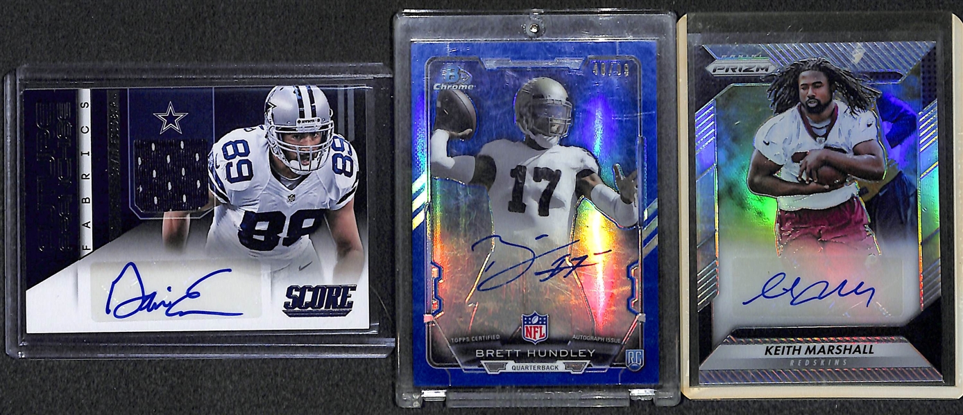 Lot of (59) Certified Football Autograph Cards (mostly rookies) w/ Melvin Gordan SP, Crowder, Braxton Miller, Michael Thomas, Makcolm Mitchell, Hunter Henrey, (2) Jordan Howard (Contenders and...