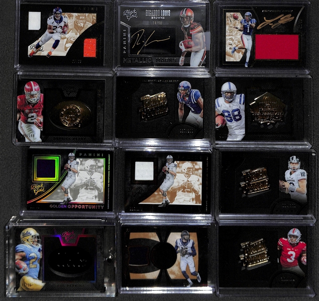 Lot of (30) 2016 Panini Black Gold Certified Football Autograph, Jersey, and Insert Cards (mostly rookies) w/ Dan Marino, Carson Wentz, Joey Bosa (Patch), Joe Namath,  Quad Relics, Derrick Henry, +