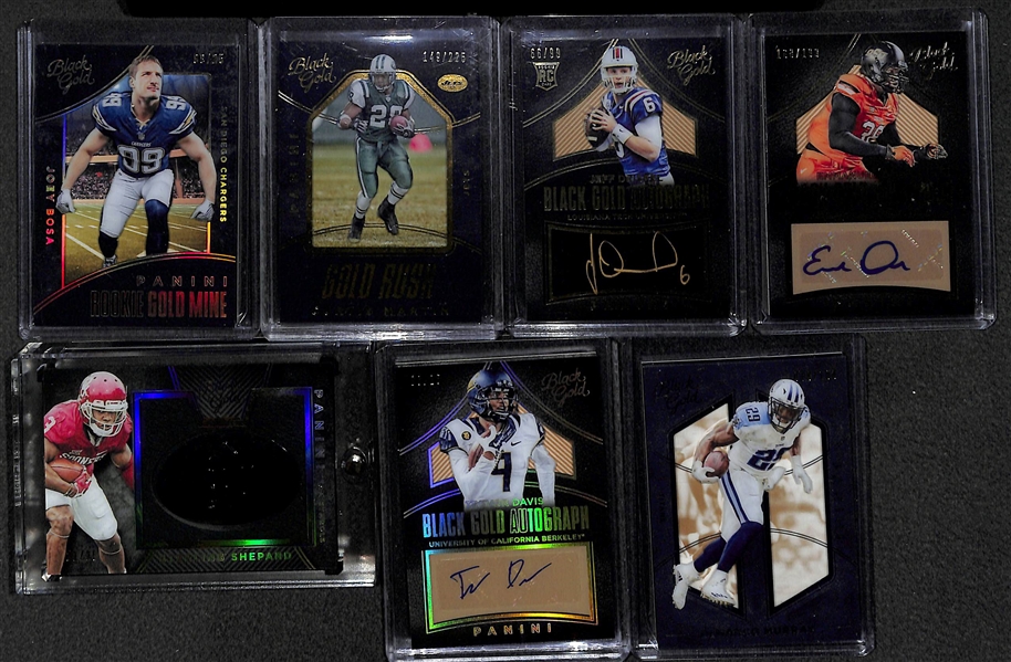 Lot of (30) 2016 Panini Black Gold Certified Football Autograph, Jersey, and Insert Cards (mostly rookies) w/ Dan Marino, Carson Wentz, Joey Bosa (Patch), Joe Namath,  Quad Relics, Derrick Henry, +
