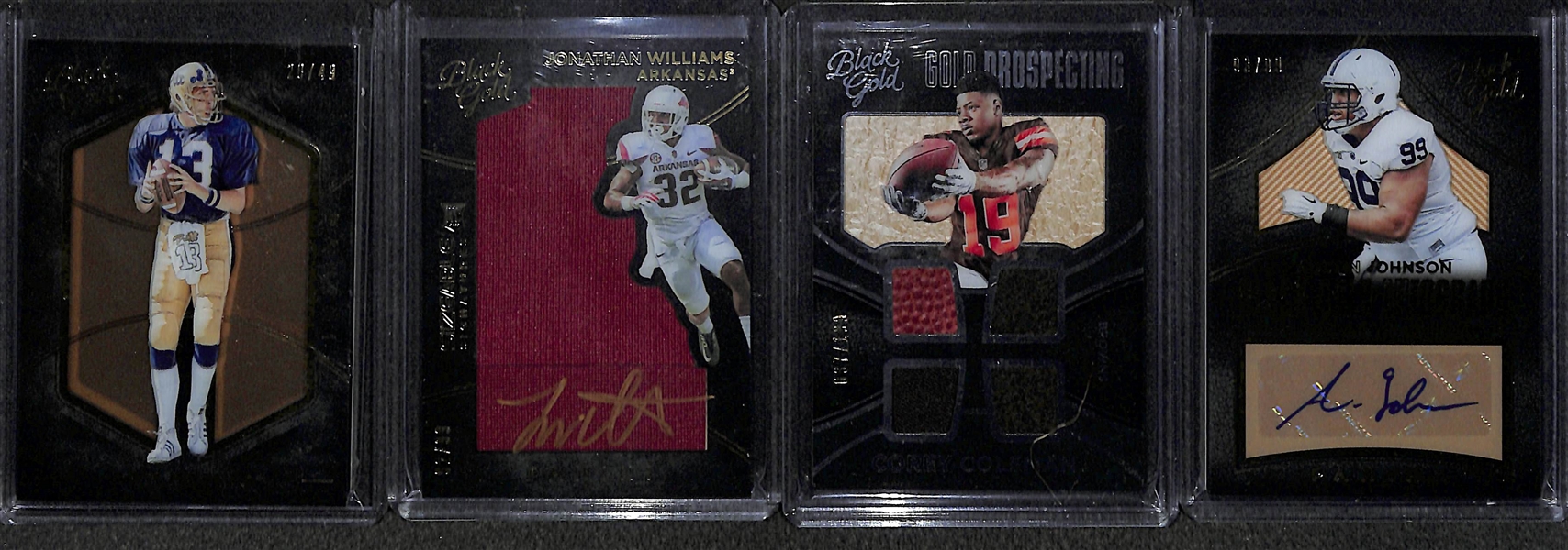 Lot of (30) 2016 Panini Black Gold Certified Football Autograph, Jersey, and Insert Cards (mostly rookies) w/ Dan Marino, Carson Wentz, Joey Bosa (Patch), Joe Namath,  Quad Relics, Derrick Henry, +