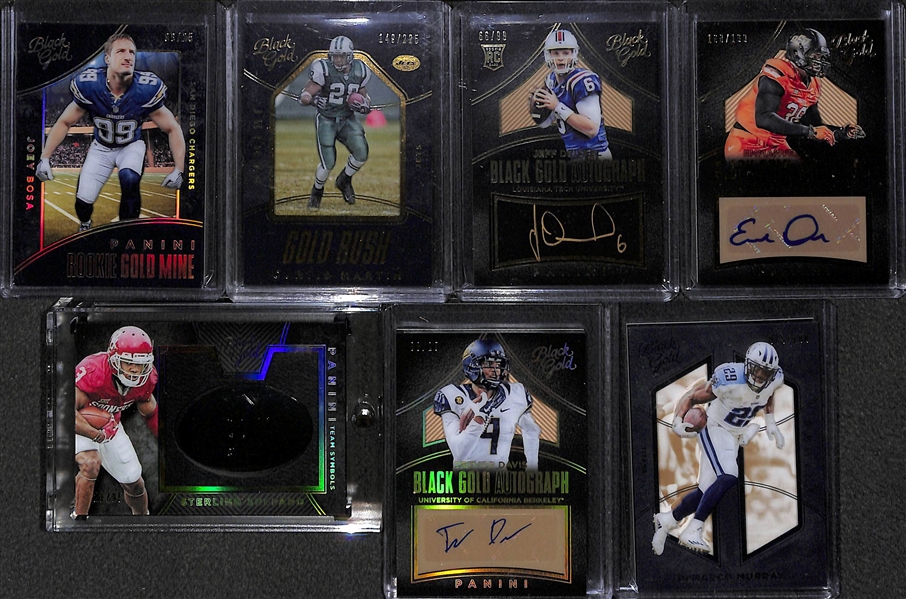 Lot of (30) 2016 Panini Black Gold Certified Football Autograph, Jersey, and Insert Cards (mostly rookies) w/ Dan Marino, Carson Wentz, Joey Bosa (Patch), Joe Namath,  Quad Relics, Derrick Henry, +
