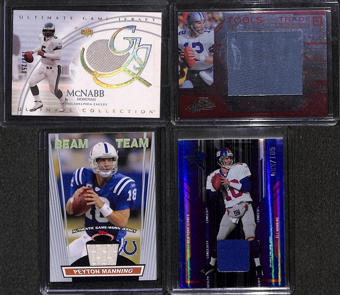 Lot of (45) Certified Football Relic/Jersey Cards w/ Winston, A. Cooper, Hines Ward, A. Petereson, Troy Polamalu,Peyton Manning, Eli Manning, Roger Staubach, D. McNabb, +