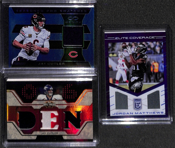 Lot of (45) Certified Football Relic/Jersey Cards w/ Winston, A. Cooper, Hines Ward, A. Petereson, Troy Polamalu,Peyton Manning, Eli Manning, Roger Staubach, D. McNabb, +