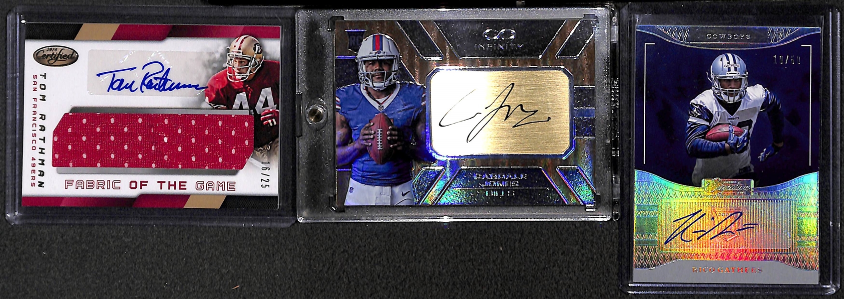 Lot of (30) Certified Football Autograph Cards Dickerson, Eller, Booker, Rathman, Woodhead, Brissett, Janikowski, +