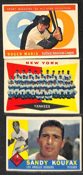 1960 Topps Baseball Partial Set - Includes 372 of 572 Cards - w. Koufax & Musial