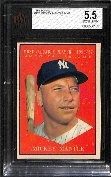 Lot of (2) 1961 Topps #475 Mickey Mantle MVP Cards (Graded BVG 5.5 and 4.0)