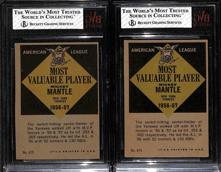 Lot of (2) 1961 Topps #475 Mickey Mantle MVP Cards (Graded BVG 5.5 and 4.0)