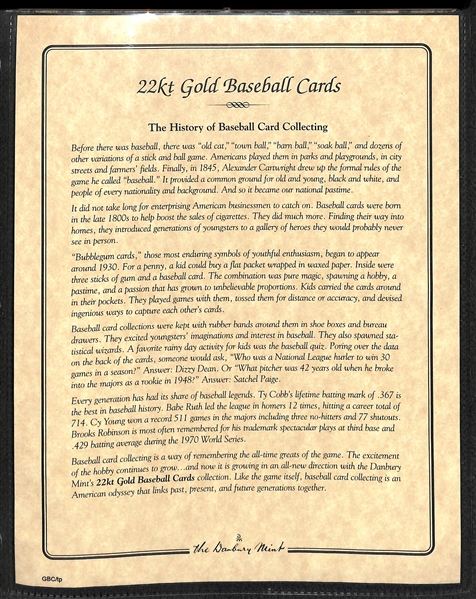 22 Kt Gold Baseball Complete Set - Danbury Mint 1996