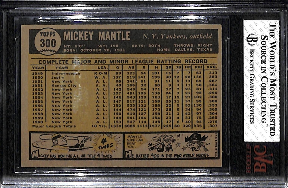 1961 Topps #300 Mickey Mantle Graded BVG 5 (EX)