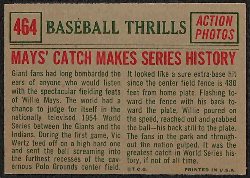 1959 Topps Willie Mays Baseball Thrill Card #464 BVG 4.0