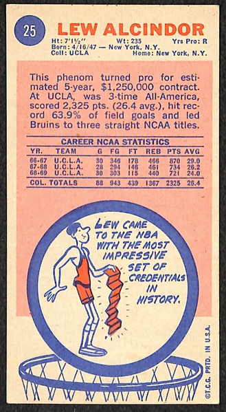 1969-70 Topps Basketball Lew Alcindor Rookie Card #25 BVG 6.5