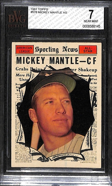 1961 Topps #578 Mickey Mantle All-Star Graded BVG 7 (NM)
