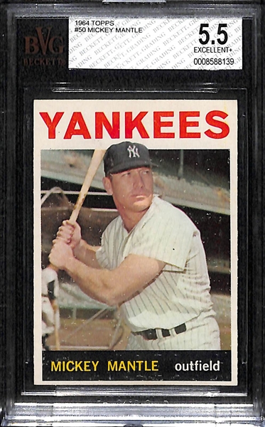 1964 Topps #50 Mickey Mantle Graded BVG 5.5 (EX+)