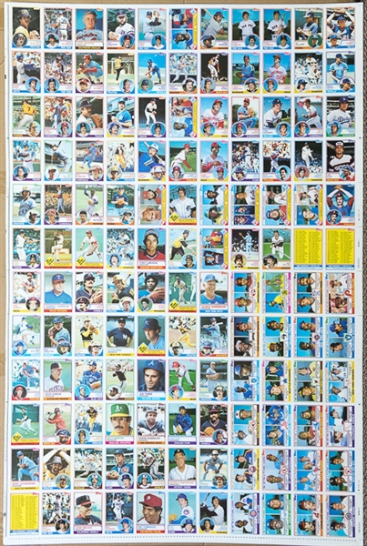 RARE Lot of 6 - 1983 Topps Baseball Uncut Sheets w. 2 Sheets w. Boggs Rookie Cards on Cyan and  B/W sheets (other 4 sheets inc. identical cards w. managers on b/w, cyan, magenta, yellow)