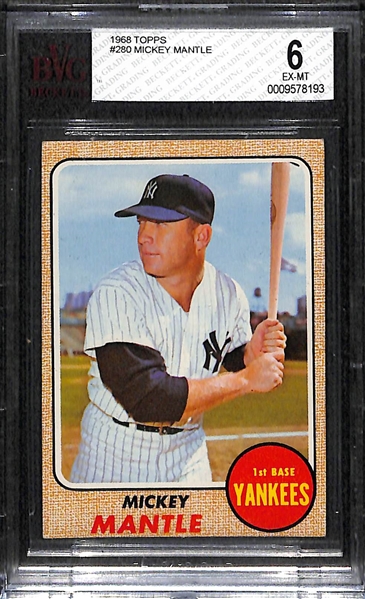 1968 Topps #280 Mickey Mantle Graded BVG 6 (EX-MT)