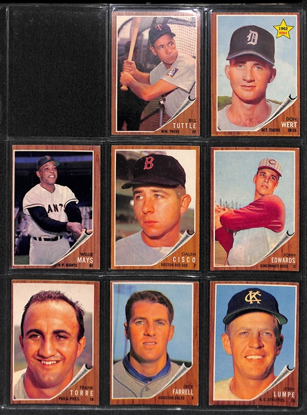 1962 Topps Baseball Near Complete Set - Includes 592 of 598 Cards - Plus 59 Green Tint Cards 