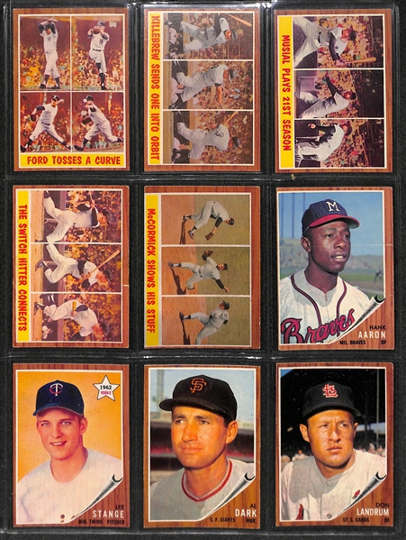 1962 Topps Baseball Near Complete Set - Includes 592 of 598 Cards - Plus 59 Green Tint Cards 