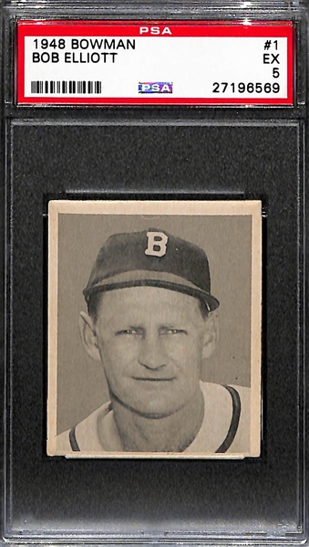 Lot of (3) 1948 Bowman Baseball Cards w/ High Grade Ferris Fain Rookie PSA 8 and #1 Bob Elliott Rookie (PSA 5)