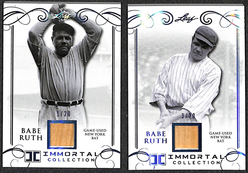 Lot of (2) 2017 Leaf Immortal Collection Babe Ruth Game Used Yankees Bat Cards - Both Numbered to 20 (one is numbered 3/20, his jersey number) 