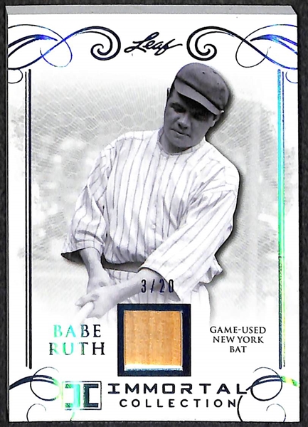 Lot of (2) 2017 Leaf Immortal Collection Babe Ruth Game Used Yankees Bat Cards - Both Numbered to 20 (one is numbered 3/20, his jersey number) 