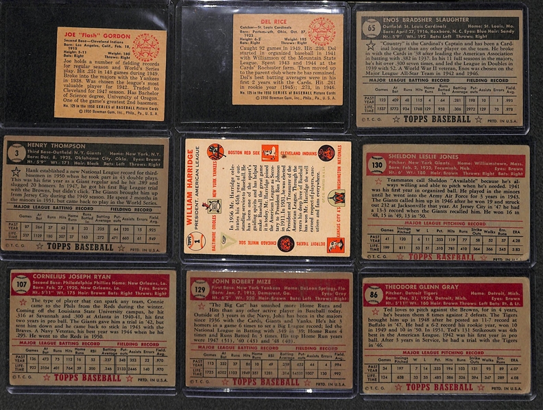 Lot of 2 - 1950 Bowman Baseball & 7 - 1952 Topps Baseball w. Slaughter