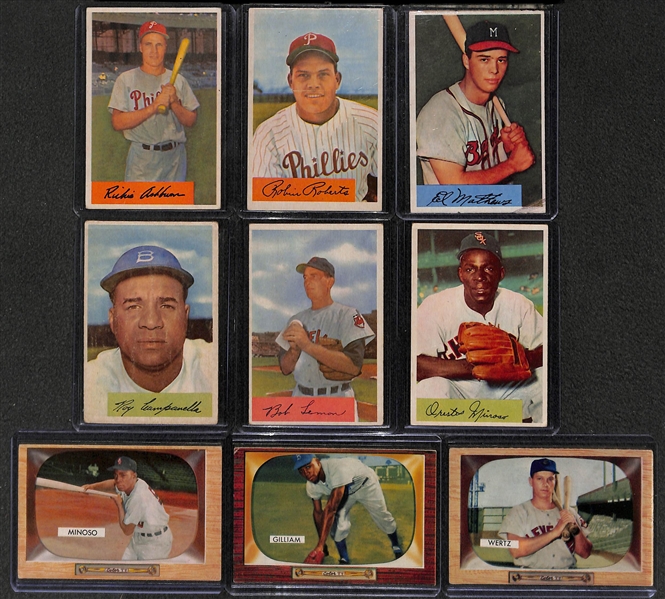 Lot of 22 - 1954 Bowman Baseball & 18 - 1955 Bowman Baseball w. 1954 Ashburn