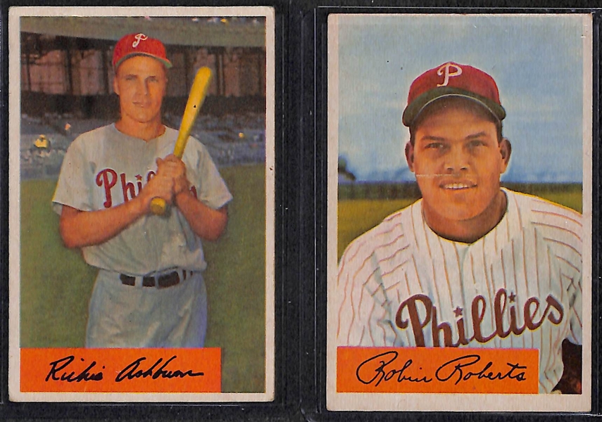 Lot of 22 - 1954 Bowman Baseball & 18 - 1955 Bowman Baseball w. 1954 Ashburn