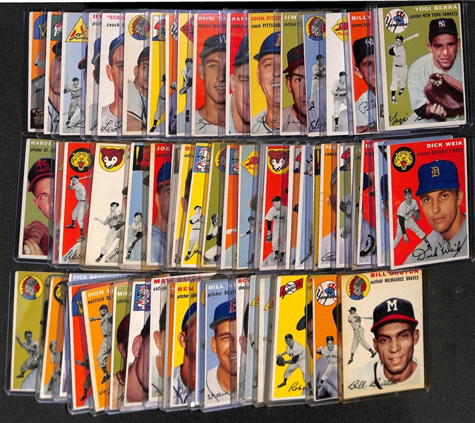 Lot of 60 - 1954 Topps Baseball Cards w. Yogi Berra
